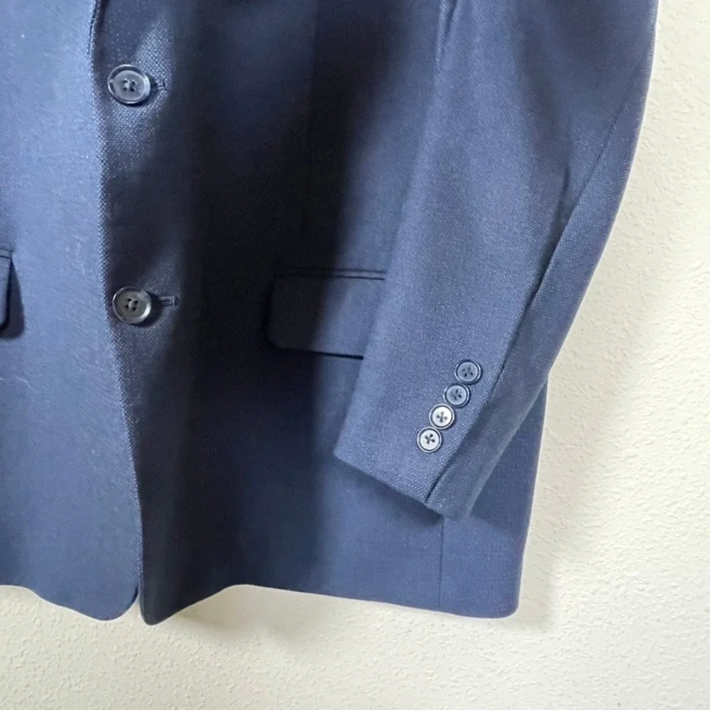 Van Heusen Flex Suit Jacket Mens 48R Navy Blue Textured 2-Button Blazer Stretch